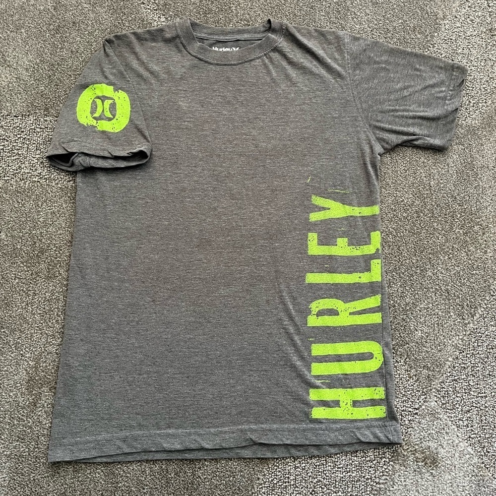 Hurley Gray With Green Lettering Short Sleeve Tee Shirt